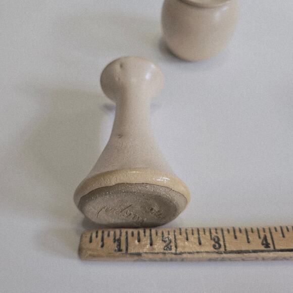 Dana Turpin Signed Pottery Three Piece Set Creamer, Sugar Bowl, Vase Tan Peach - Picture 9 of 10